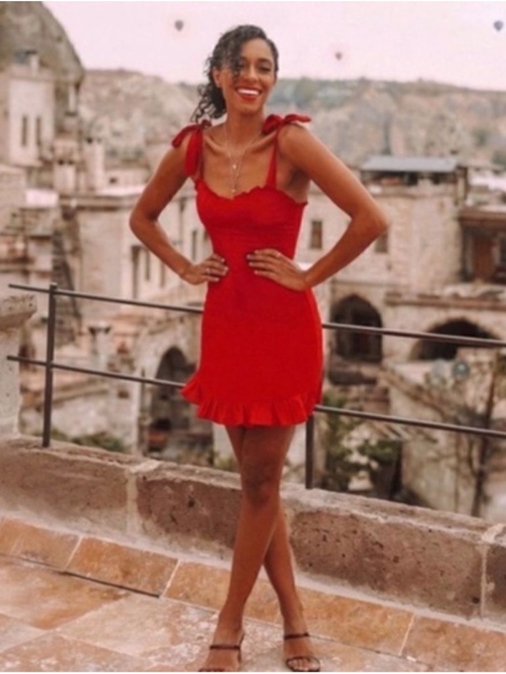 Reformation Cherry Lipstick Red Christine Tie-Shoulder Mini Dress. Size 4